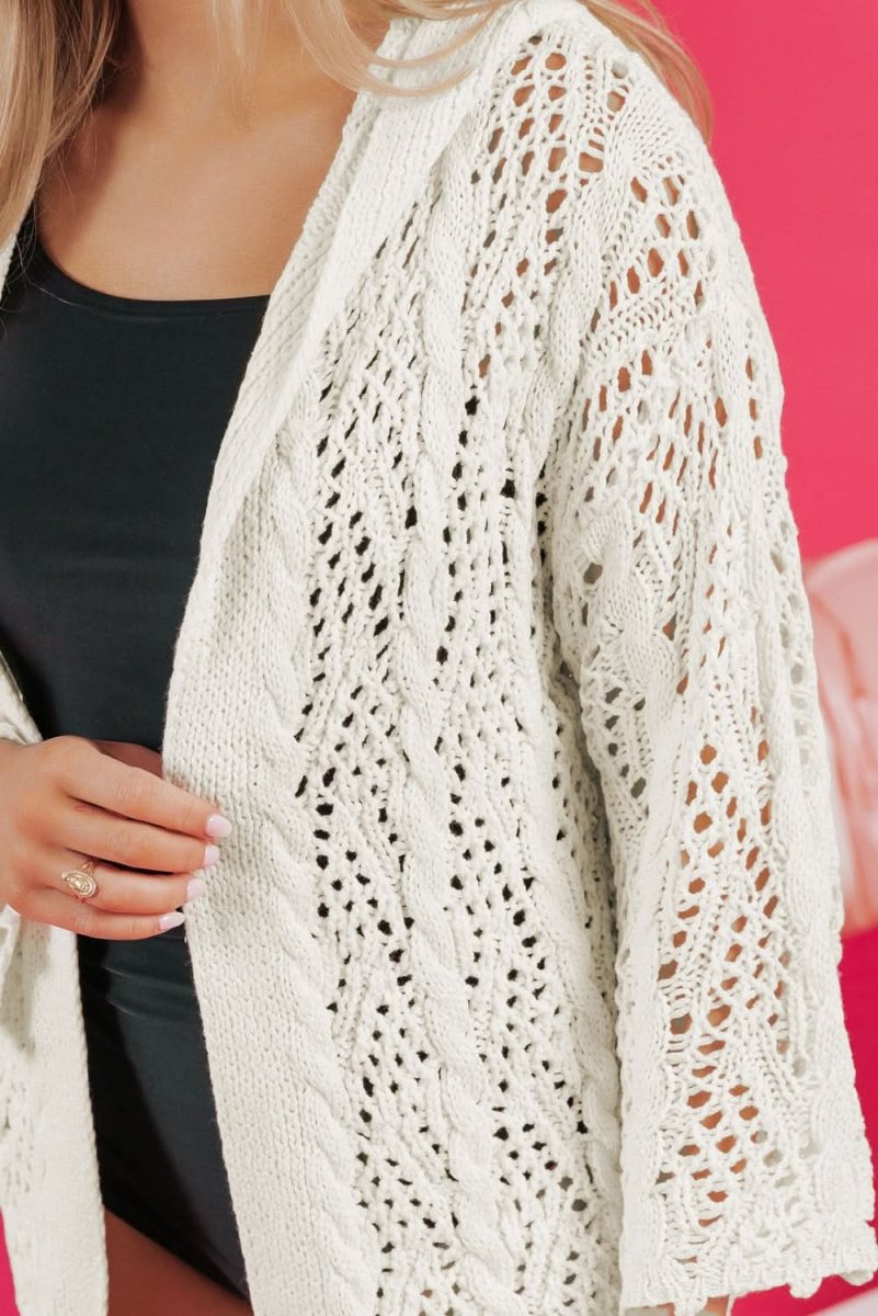 Chic White Knit Hooded Beach Cover-Up for Trendy Summer Style - Love Salve